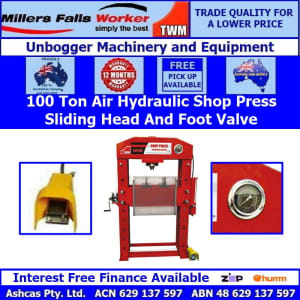 Millers Falls 100 Ton Air Hydraulic Press Foot Valve Sliding Head
