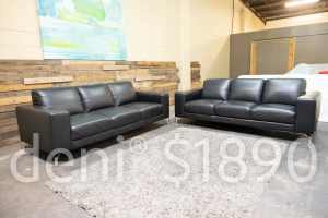 Nick Scali Black Genuine Leather 2x 3 Seater Lounges. Excellent Condit