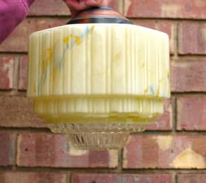 Art Deco Empire Cream Marbled Light Fitting Clear Diffuser - 1930/40s