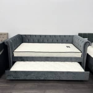 Elegant & Functional Juliette Dark Grey Velvet Trundle Bed Frame