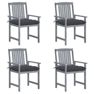 Director's Chairs with Cushions 4 pcs Grey Solid Acacia Wood