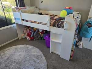 Single bed loft bed with bookcase and heaps of Storage area