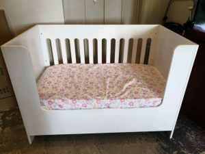 Cot/Toddler Bed & extra cot side panel & Mattress & Change Table