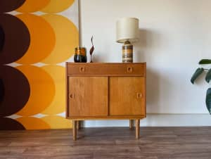 Retro Teak Sideboard Cabinet With Drawer Made in Denmark
