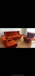 Orange Velvet Sofa and Armchairs