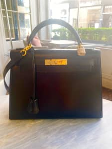 Authentic Hermes 23cm Black Box Leather GHW Constance Handbag