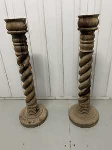 Wooden barley twist candle stick holders