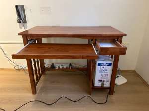 Wooden Desk with Keyboard Drawer & Chair
