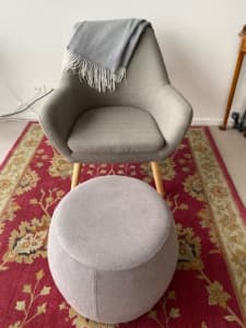 Grey fabric acent chair & Ottoman
