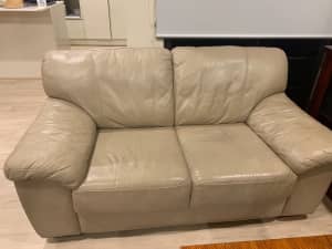 Cream Leather 3 seat, 2 seat and Single seat Sofa