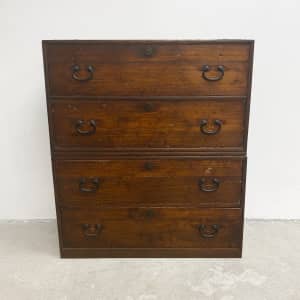 Vintage Japanese 2 Section Tansu Chest Of 4 Drawers