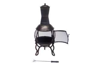 89cm Cast Iron Fire Pit Chiminea Chimney Fireplace Heater Patio &cover