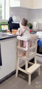 Childrens new handmade kitchen tower with closing gate or dowel design
