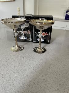 CHAMPAGNE GOBLETS x 2 - silver plated with crystal inserts in stem of