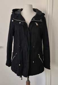 Used brand size 12 womens lined black hood jacket coat