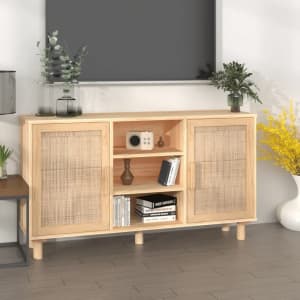 Sideboard Brown 105x30x60 cm Solid Wood Pine and Natural Rattan...