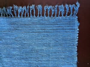 Washable Cotton Floor Rug Reversible - Blue - 2m x 1.3m approximately