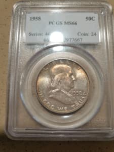 1958 USA Benjamin Franklin Silver Half Dollar PCGS MS-66 50 Cents