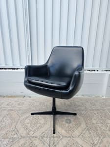Mid Century Black Vinyl Swivel Chair