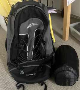 Large Backpack and Sleeping bag