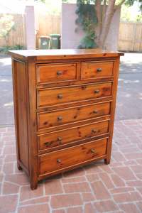 Large country rustic solid wooden 6 drawers tallboy can deliver