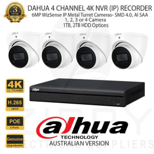 Dahua 4 CH 4K NVR Kit with 6MP WizSense 2.8mm SMD 4.0,AI SSA, Cameras