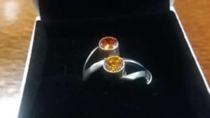 Solid sterling silver 925 ring with two yellow gems