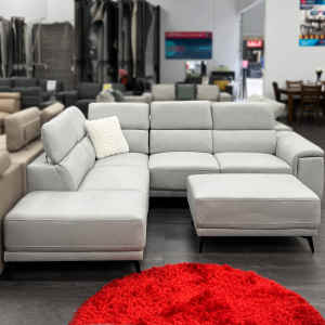 Felicia Light Grey Water Resistant Fabric Sofa $1590, Ottoman $290