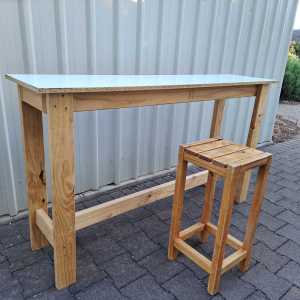 Custom Built Wooden High Table Desk Bench for Work with Bonus Stool