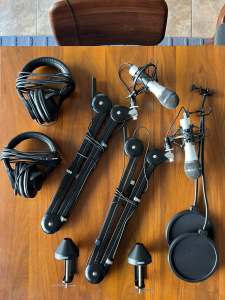 Assorted Rode and Audio Technica recording / podcasting setup