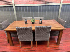 Solid Teak Outdoor Table & Chairs woven with wicker 