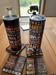 Gaming tumbler with your name & matching coaster $30 