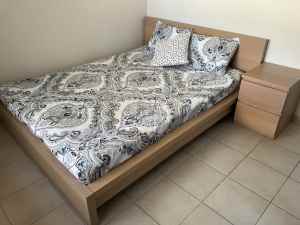 Used IKEA Queen Bed Package - Frame, Mattress, and 1 bedside Table