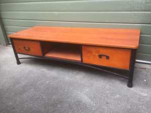 COFFEE TABLE - WOOD WITH BLACK STEEL FRAME 144 x 53 x 40cm