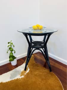 GLASS TOP CANE SIDE / HALL TABLE