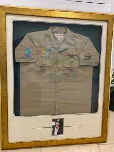 Framed Commerative Steve Irwin Shirt Signed by Jimmy Barnes