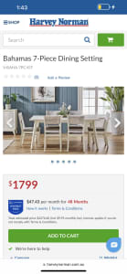 BAHAMAS 7 piece dining set purchased from Harvey norman