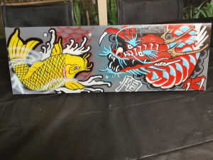 Airbrushed koi fish and Dragon