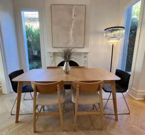 Scandinavian Design dining table and 6 chairs - Like new RRP $2190