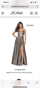 Metallic A-line Prom gown with side leg