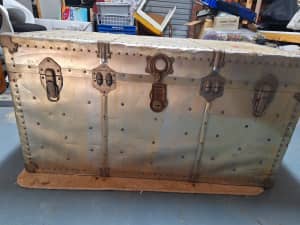 Storage Trunk - Vintage Tin Travel trunk box storage