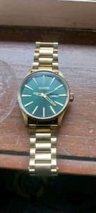 Nixon Gold and Green Sunray Sentry Stainless Steel Watch
