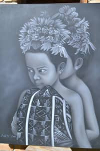 Balinese Girls Oil Painting  100x124cm black and white
