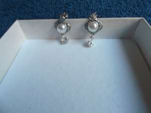 NEW EARRINGS blue green CZs silver 925 and dangling pear cut clear CZ