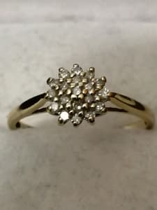 9CT SOLID YELLOW GOLD DIAMOND RING