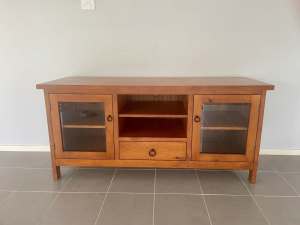 Solid Timber Tv Console Unit with Black Handles