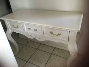 Hall Table/Dressing Table-white, cabriolet legs, 3 drawers, in VGC