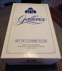 New in Box - Set of 2 Hand Painted Crystal Champagne Flutes - Galleria