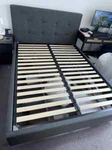 Queen bed frame - grey/wood