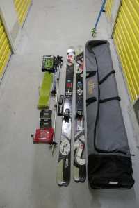 K2 Hardside skis with Dynafit pin bindings & skins, crampons, poles